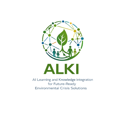 ALKI emblem — a green leaf surrounded by a network of nodes representing AI and community