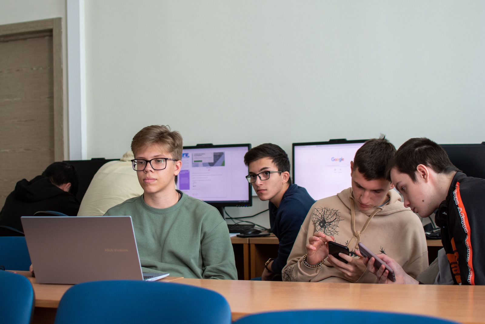 Students in a school IT classroom